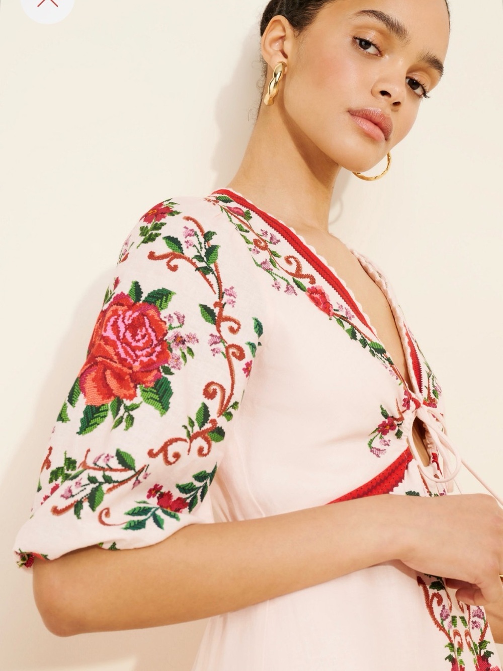 FARM Rio Pink Floral Embroidered V-Neck Maxi Dress SZ Medium - Picture 3 of 10